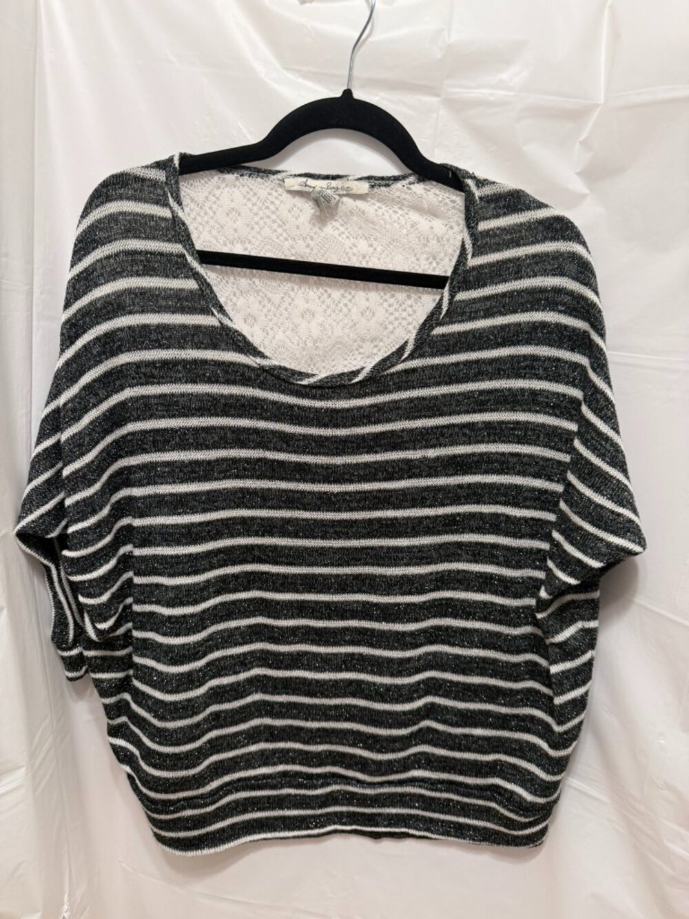 American Rag Cie Striped Lace Back Metallic Top 2X